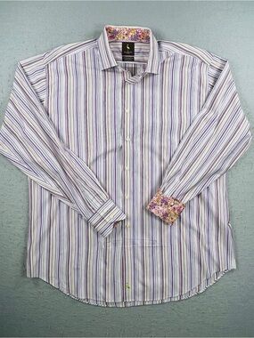 Tailorbyrd Men's XL Striped Dress Shirt Floral Cuff Detail Button Up